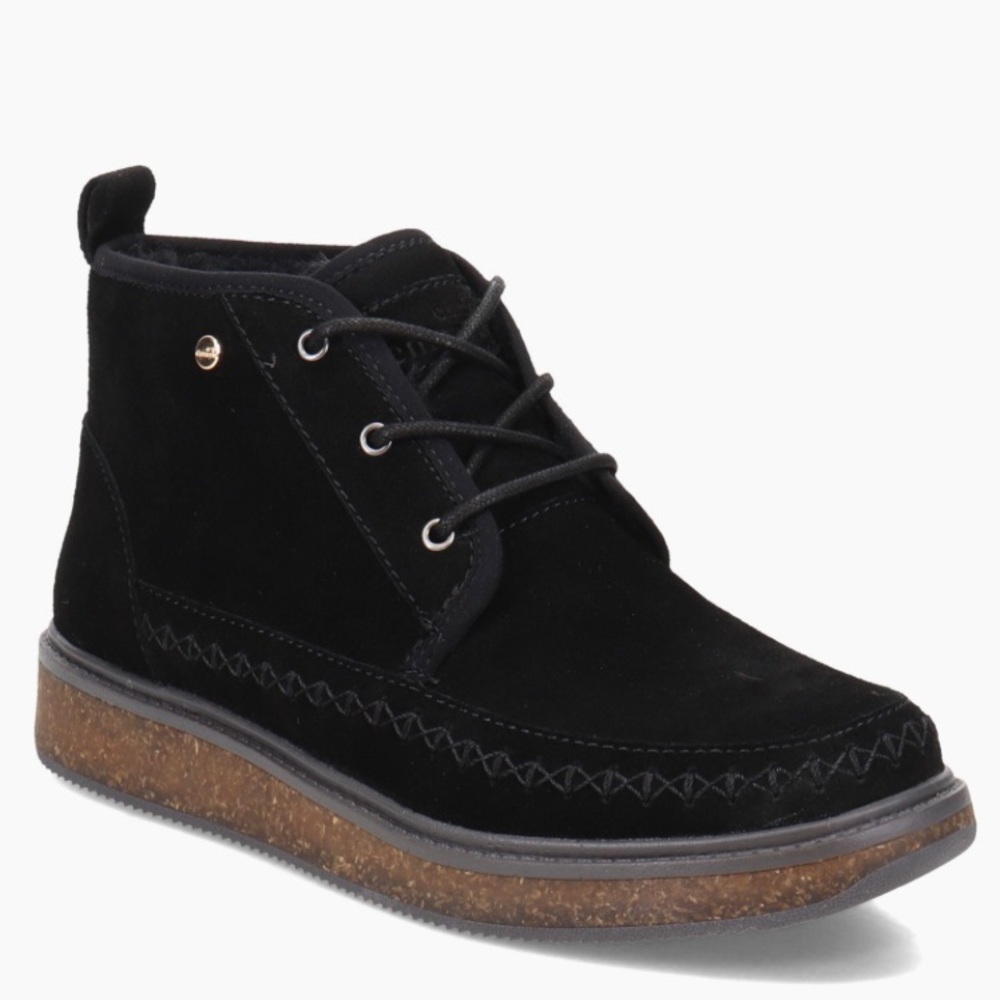 Earth Elements Black Suede Fuzzy Lined Booties